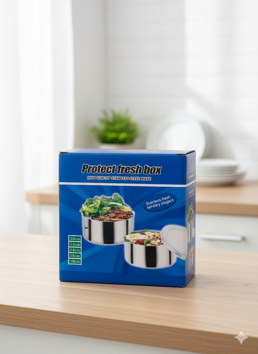 Set of 5 aluminum food containers with assorted sizes and plastic lids / protect fresh box